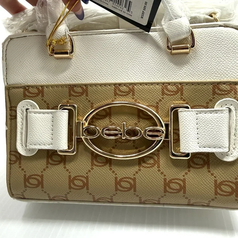 NWT Bebe Y2K Leilani Almond White Monogram Mini Satchel Crossbody Bag